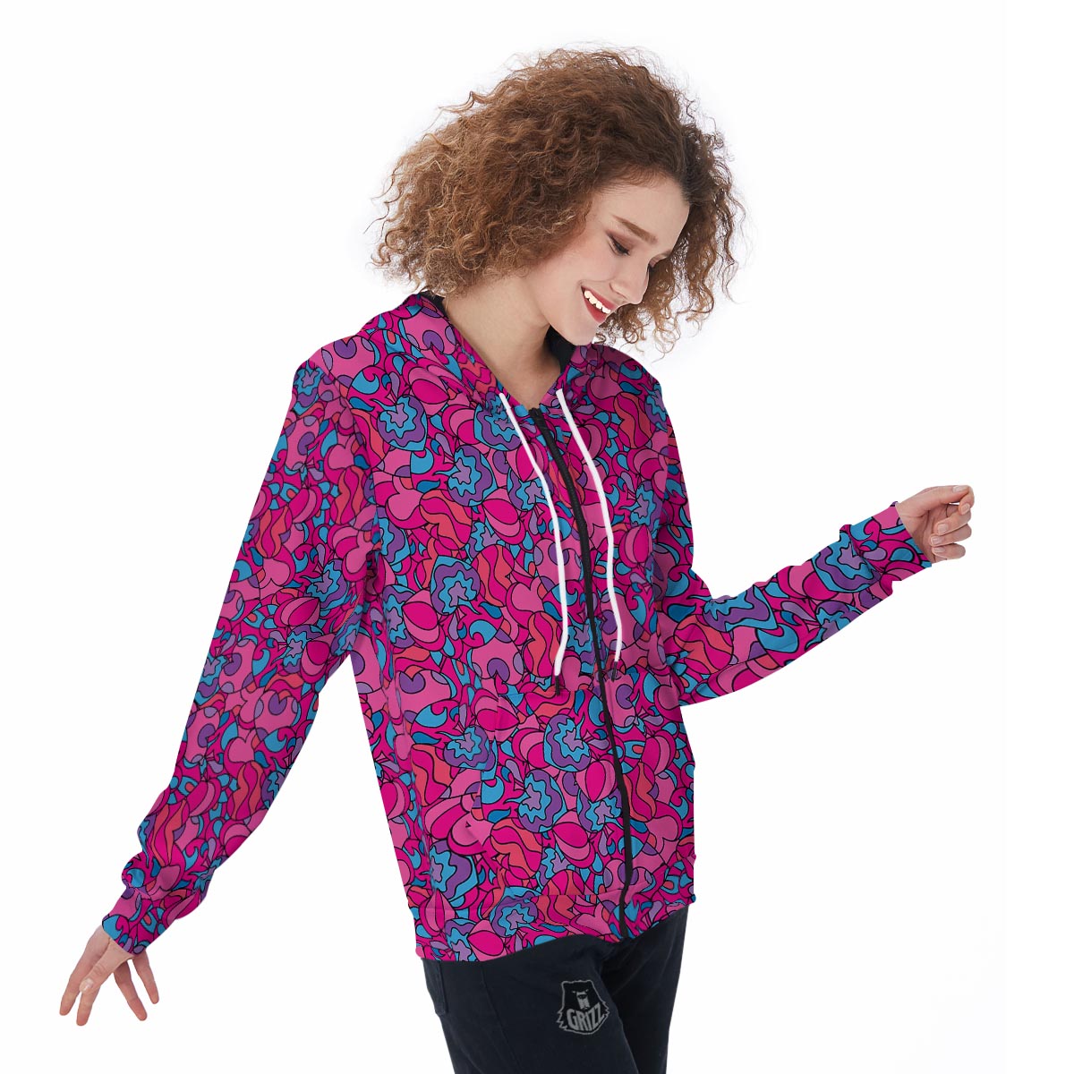 Psychedelic Trippy Hippie Heart Women's Zip Up Hoodie-grizzshop