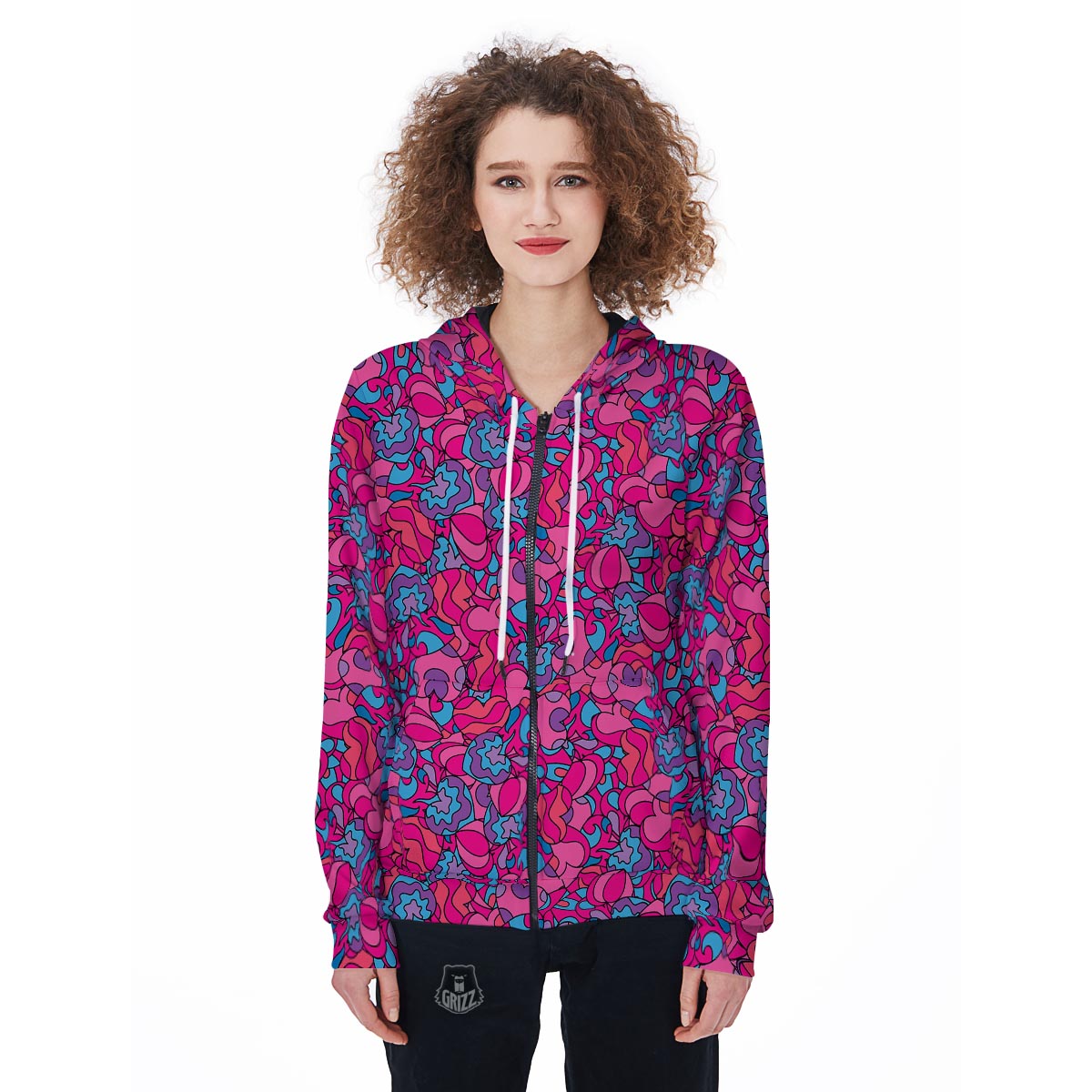 Psychedelic Trippy Hippie Heart Women's Zip Up Hoodie-grizzshop
