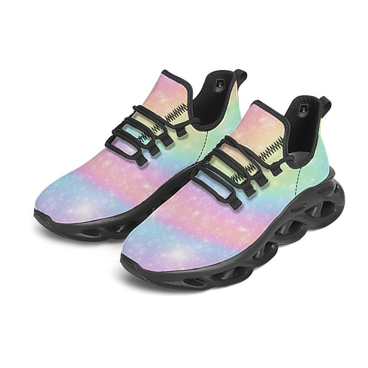 Psychedelic Trippy Holographic Black Running Shoes-grizzshop