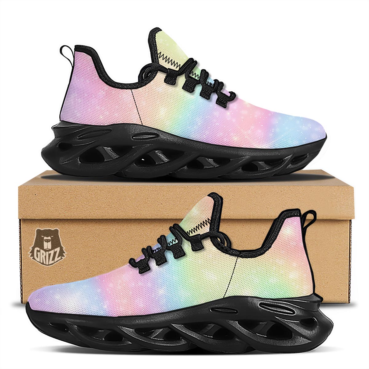 Psychedelic Trippy Holographic Black Running Shoes-grizzshop