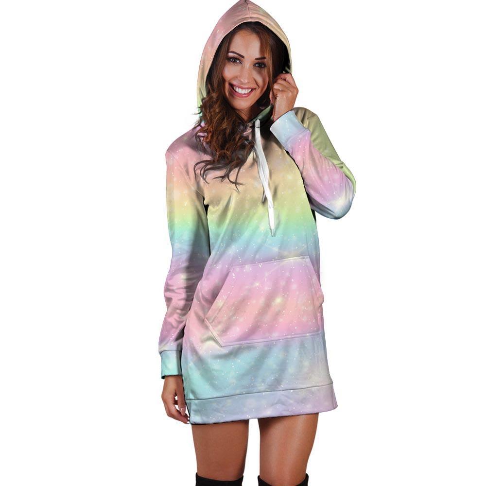 Psychedelic Trippy Holographic Hoodie Dress-grizzshop