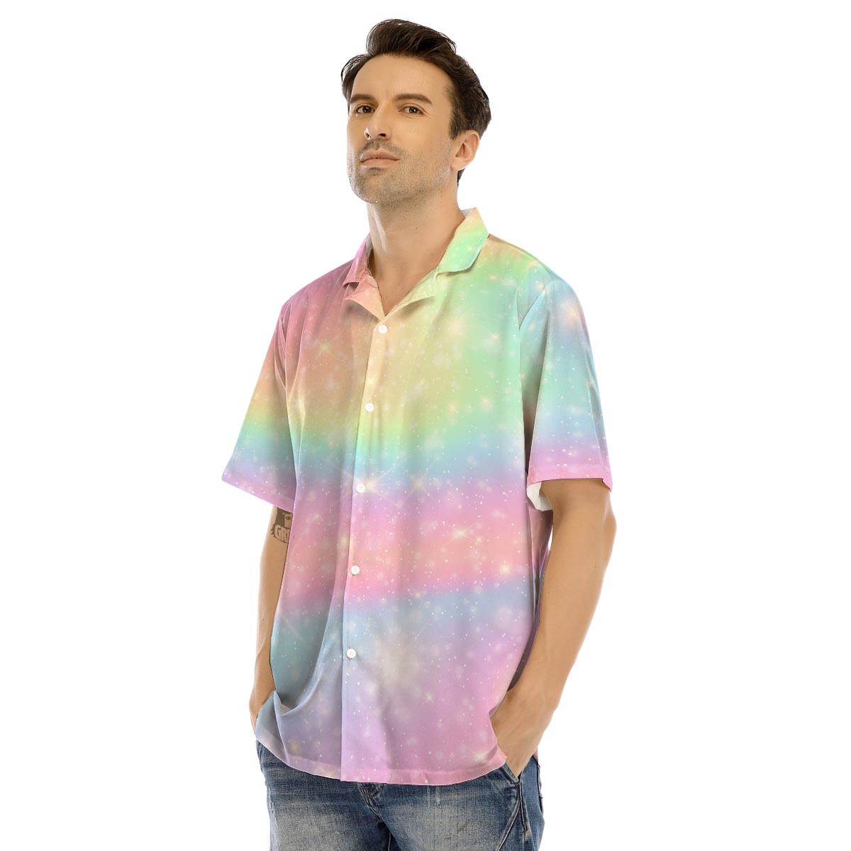 Psychedelic Trippy Holographic Men’s Hawaiian Shirt-grizzshop