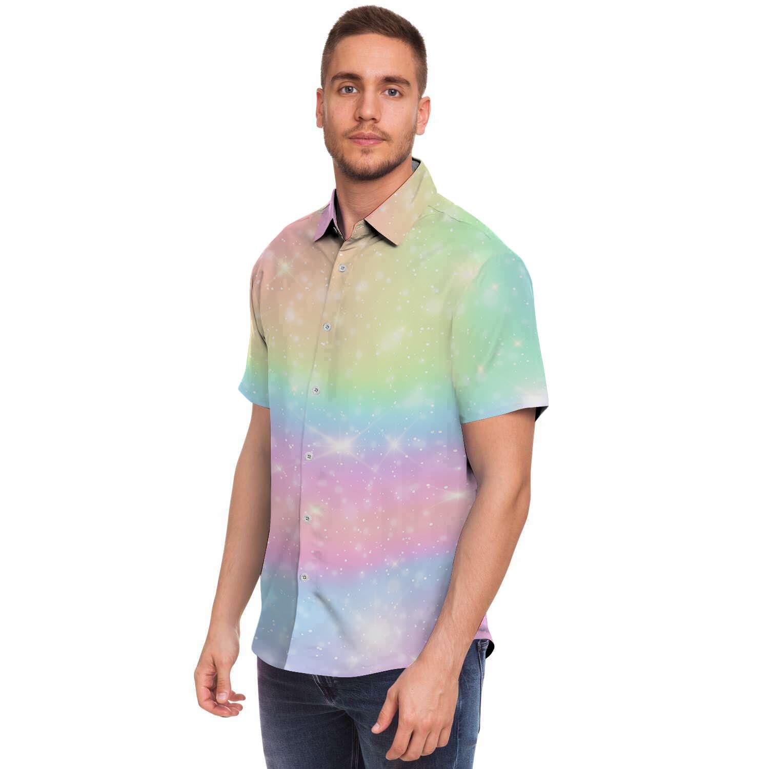 Psychedelic Trippy Holographic Men's Short Sleeve Shirt-grizzshop