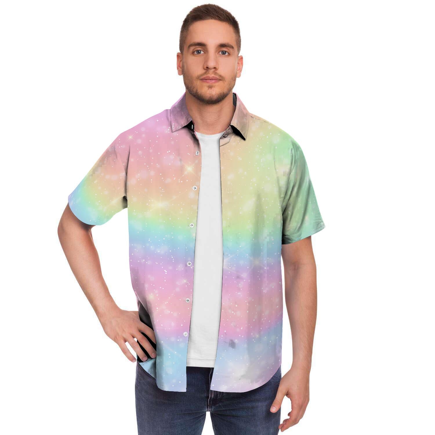 Psychedelic Trippy Holographic Men's Short Sleeve Shirt-grizzshop