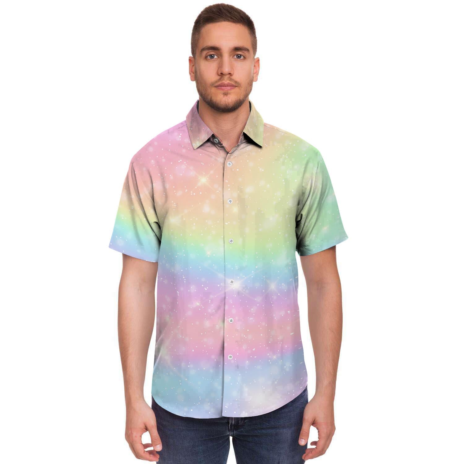 Psychedelic Trippy Holographic Men's Short Sleeve Shirt-grizzshop