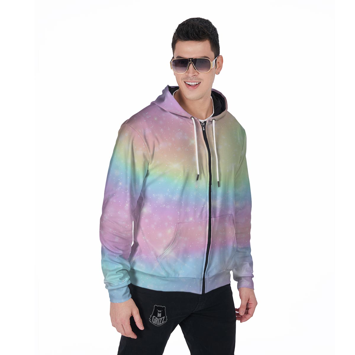 Psychedelic Trippy Holographic Men's Zip Up Hoodie-grizzshop