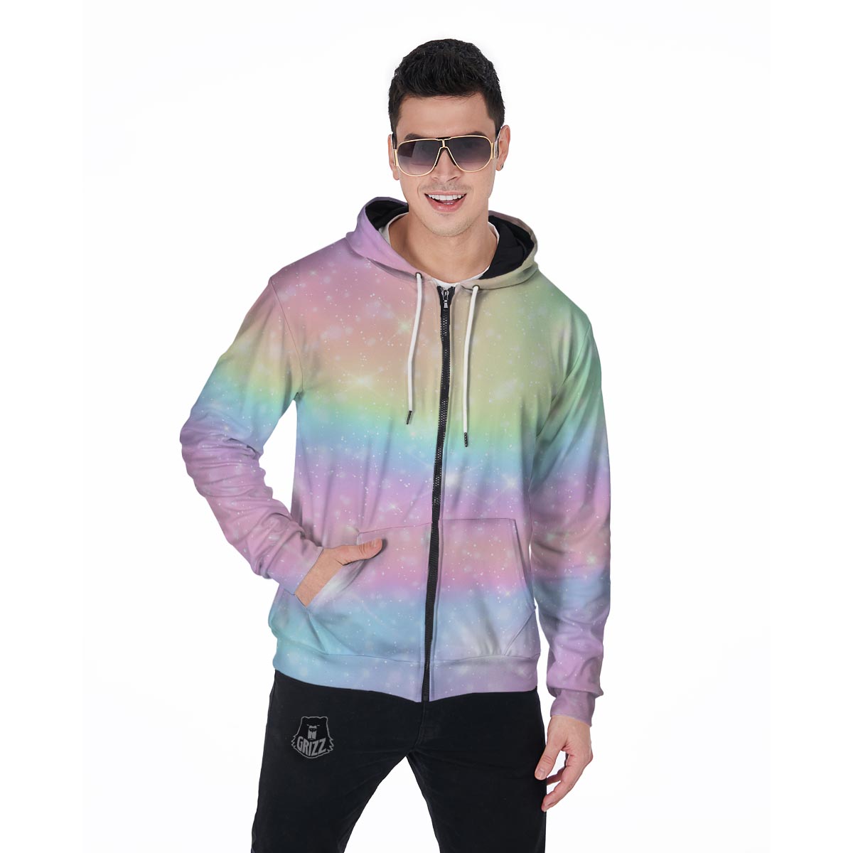Psychedelic Trippy Holographic Men's Zip Up Hoodie-grizzshop