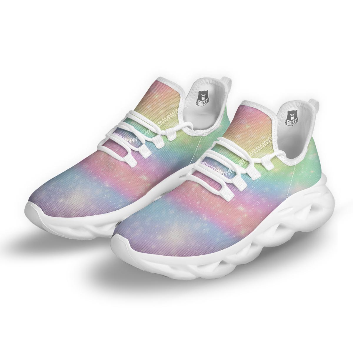Psychedelic Trippy Holographic White Running Shoes-grizzshop