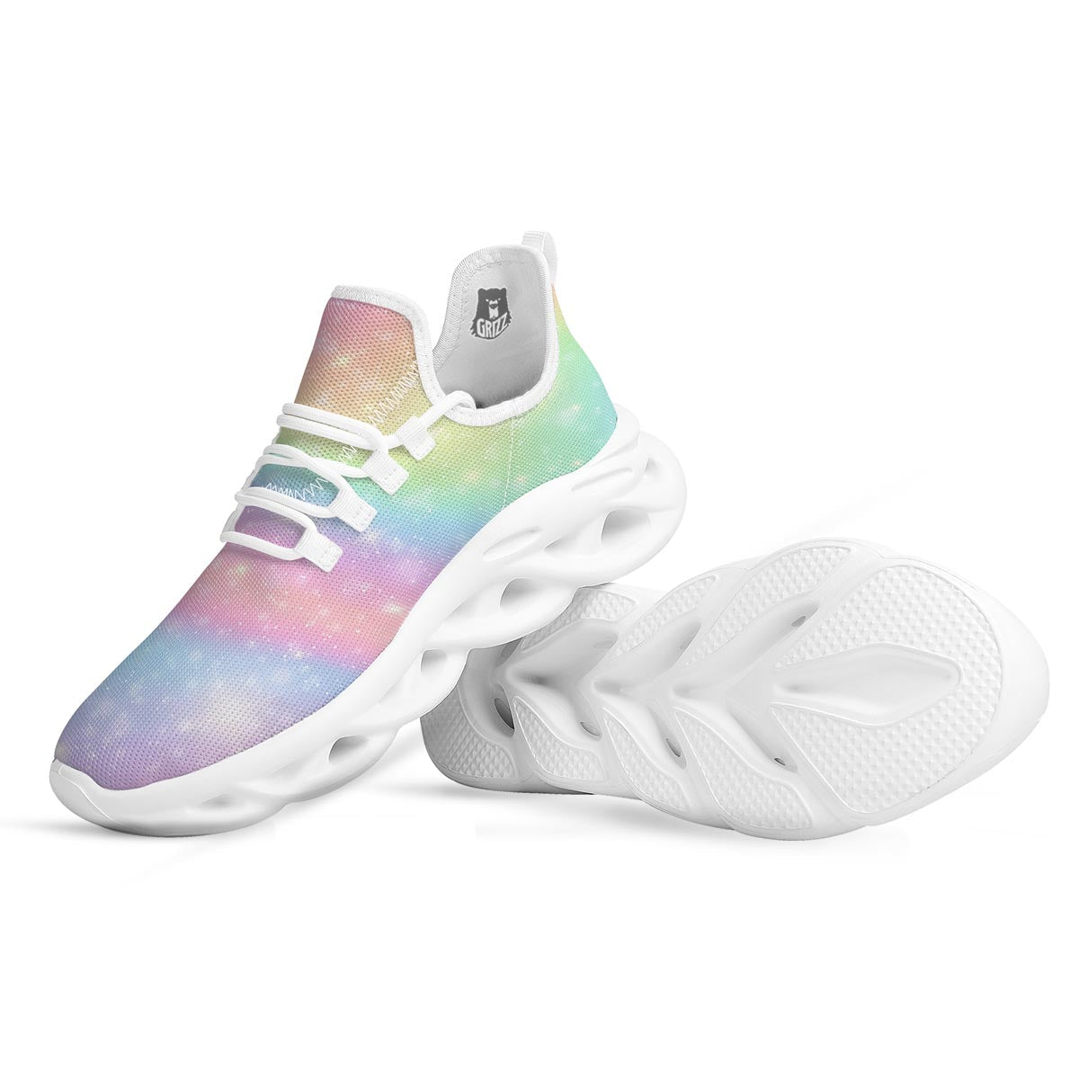 Psychedelic Trippy Holographic White Running Shoes-grizzshop