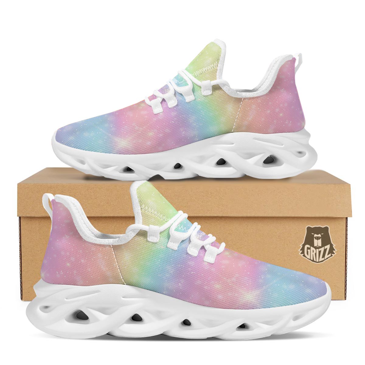 Psychedelic Trippy Holographic White Running Shoes-grizzshop