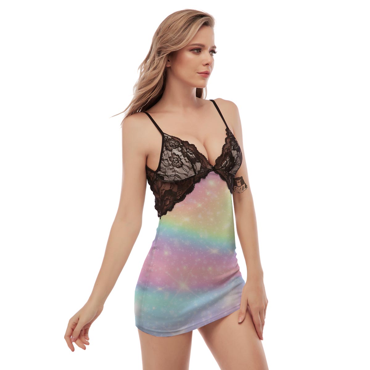 Psychedelic Trippy Holographic Women's Sexy Night Dress-grizzshop