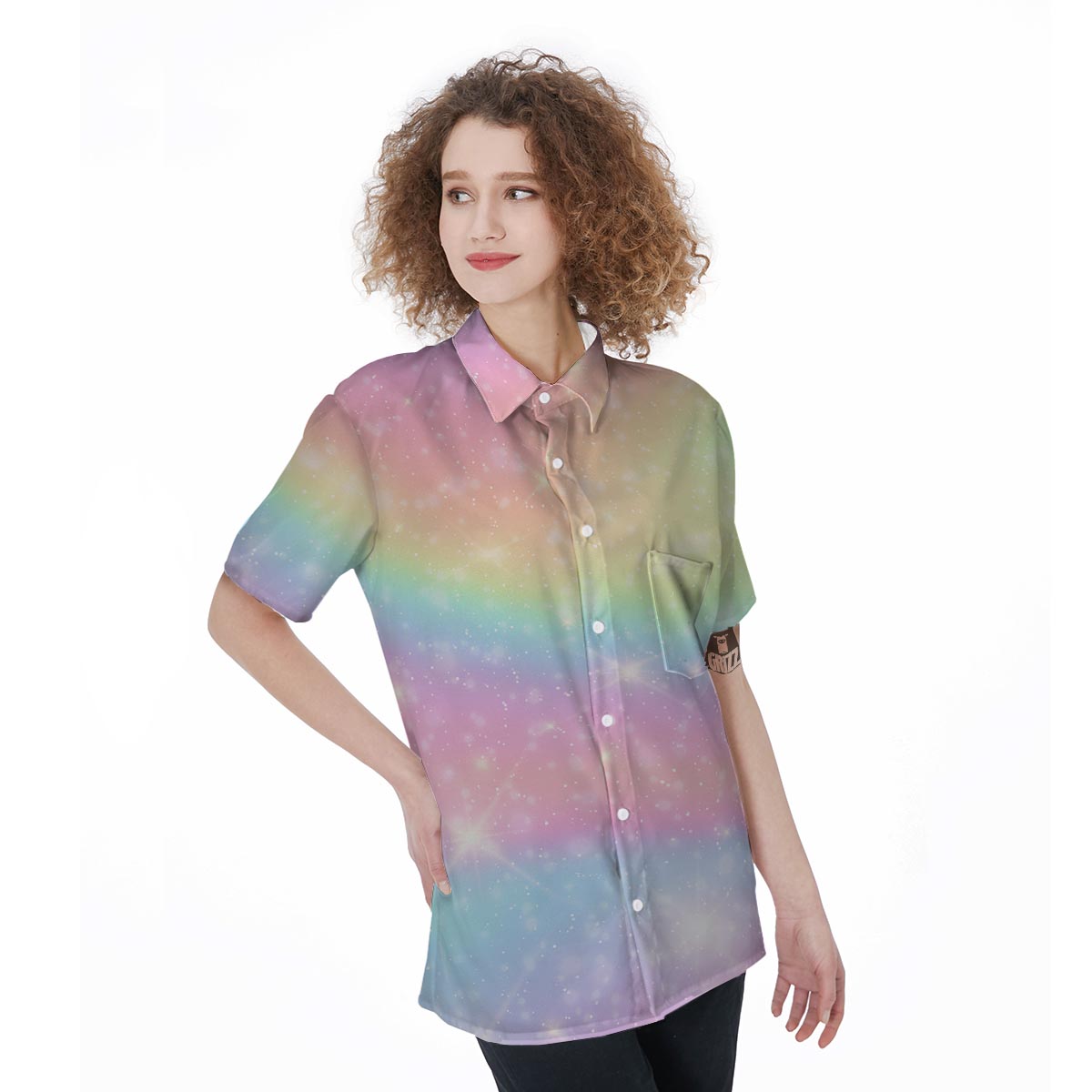 Psychedelic Trippy Holographic Women's Short Sleeve Shirts-grizzshop