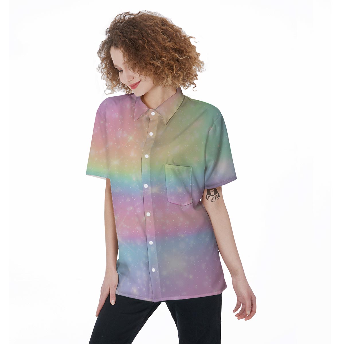 Psychedelic Trippy Holographic Women's Short Sleeve Shirts-grizzshop