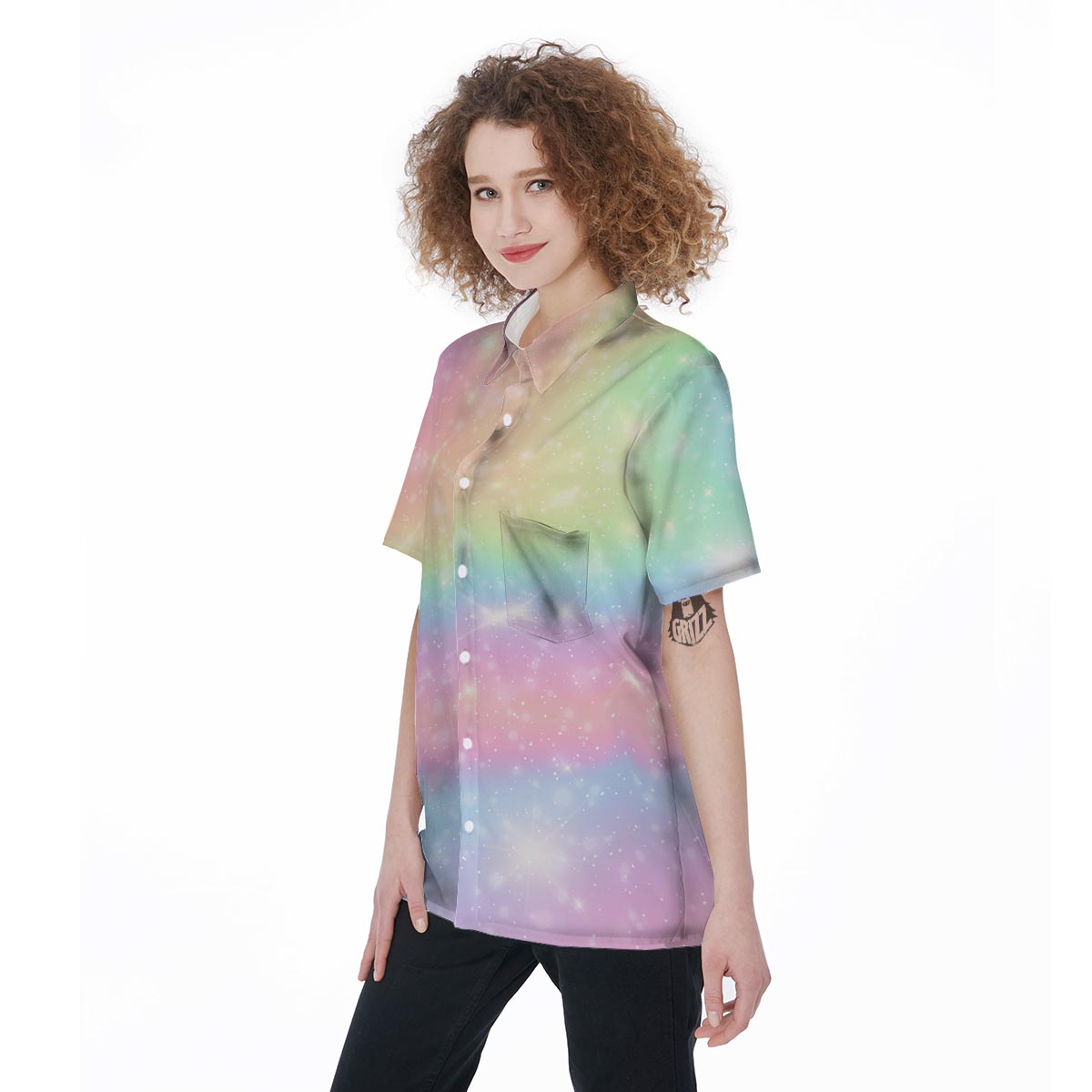 Psychedelic Trippy Holographic Women's Short Sleeve Shirts-grizzshop