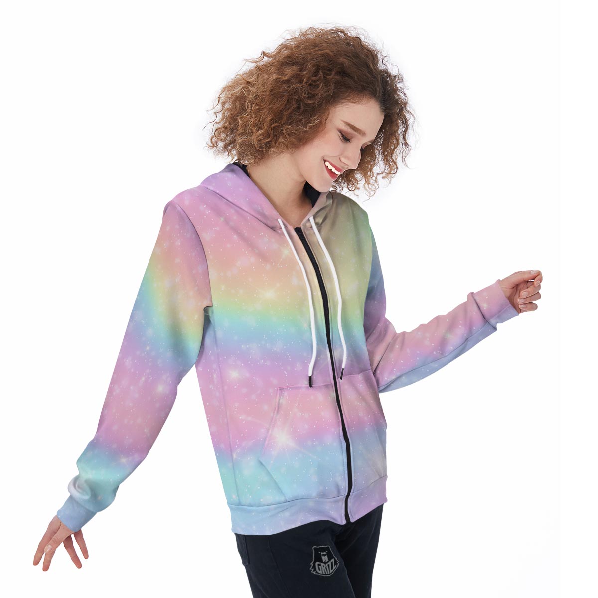 Psychedelic Trippy Holographic Women's Zip Up Hoodie-grizzshop