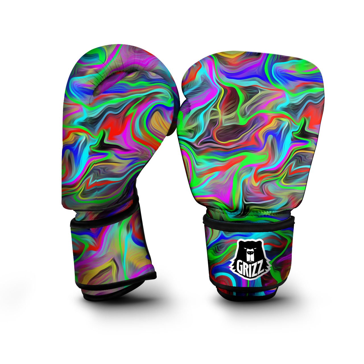 Psychedelic Trippy Neon Green Print Boxing Gloves-grizzshop