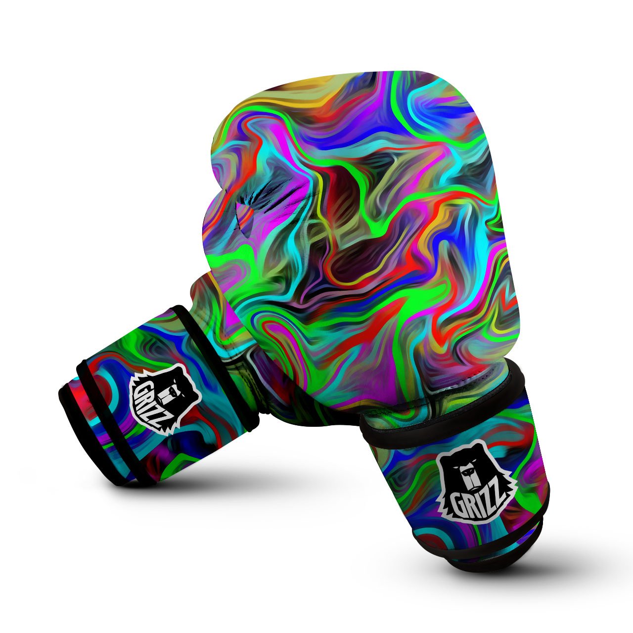 Psychedelic Trippy Neon Green Print Boxing Gloves-grizzshop