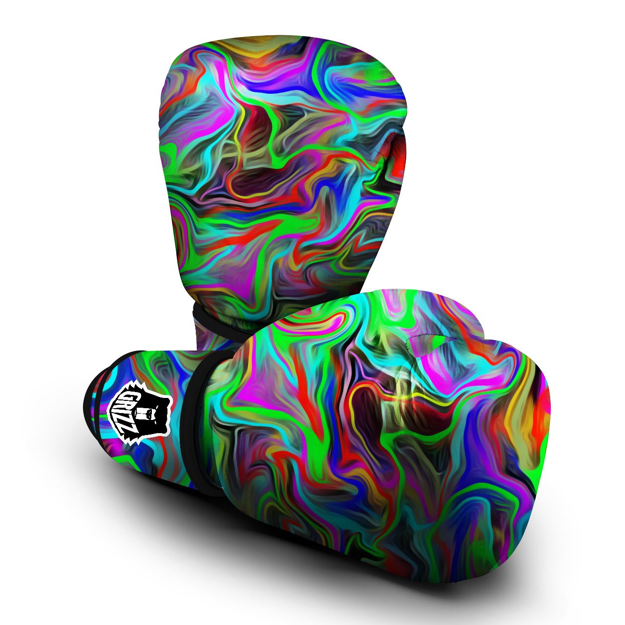 Psychedelic Trippy Neon Green Print Boxing Gloves-grizzshop