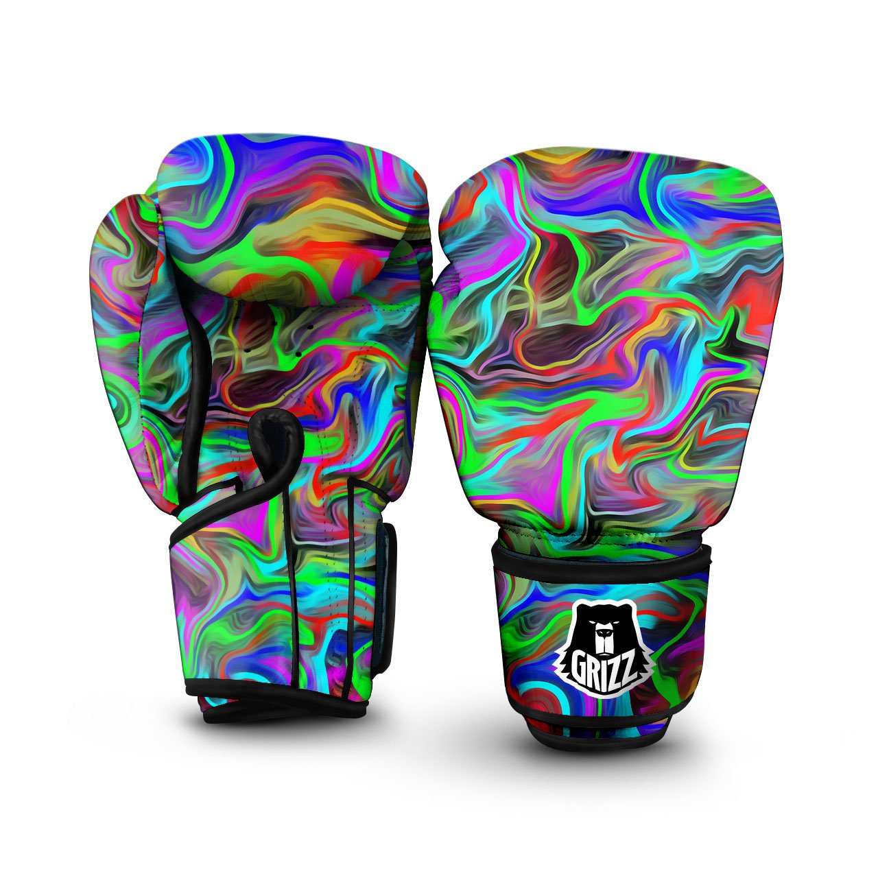 Psychedelic Trippy Neon Green Print Boxing Gloves-grizzshop