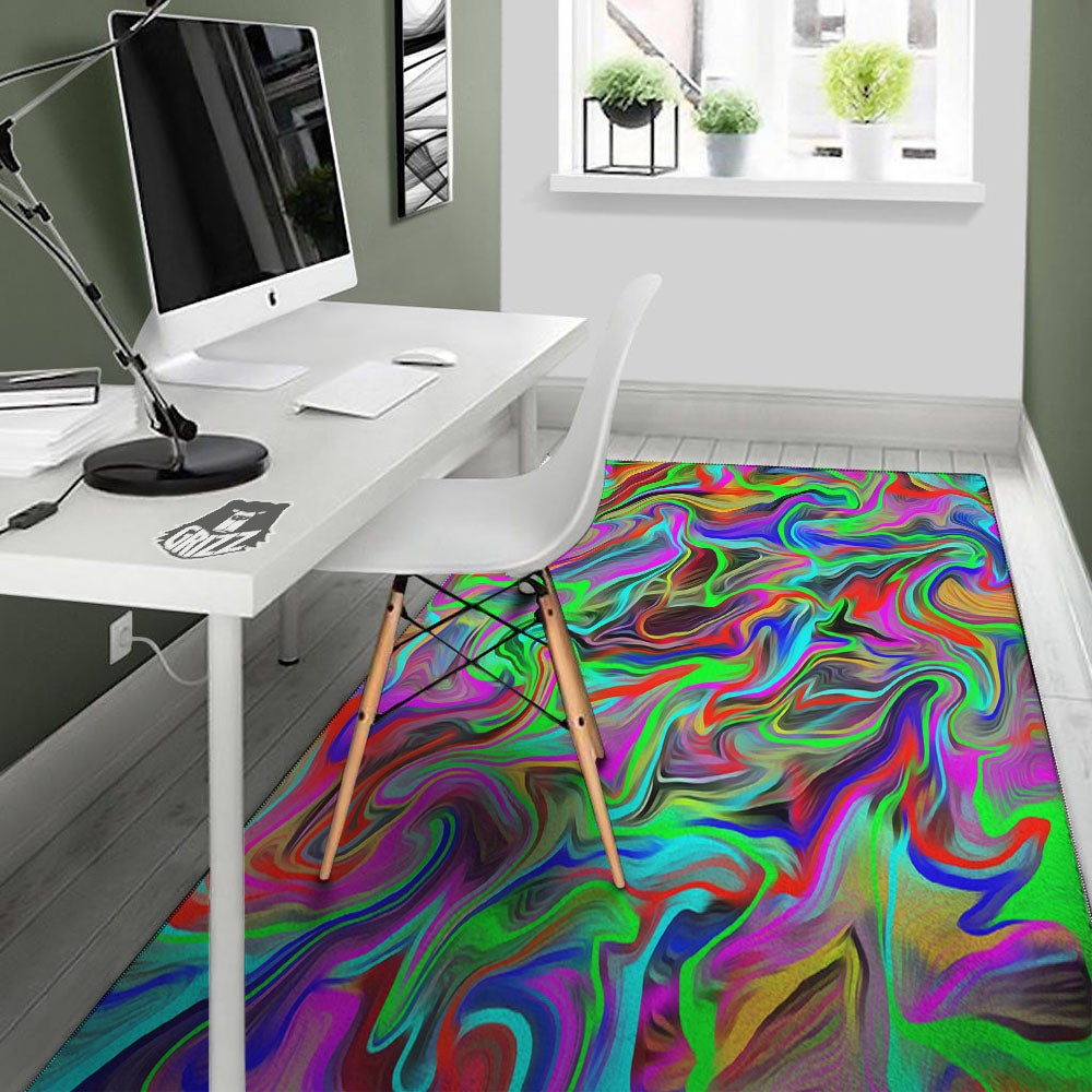 Psychedelic Trippy Neon Green Print Floor Mat-grizzshop