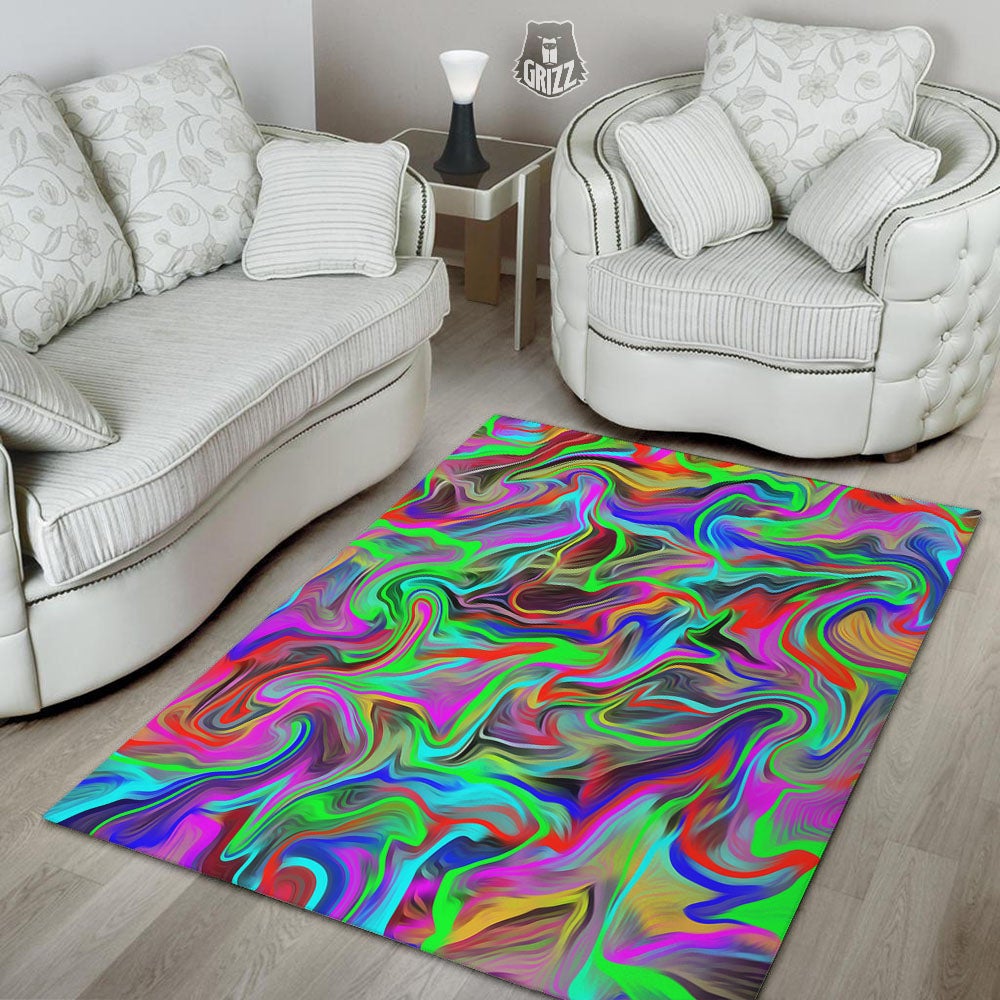 Psychedelic Trippy Neon Green Print Floor Mat-grizzshop