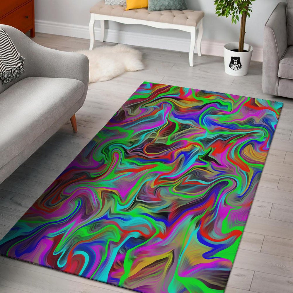Psychedelic Trippy Neon Green Print Floor Mat-grizzshop