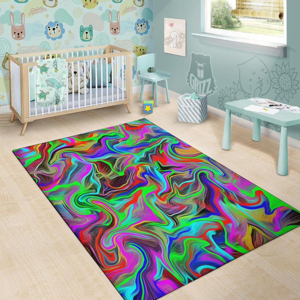 Psychedelic Trippy Neon Green Print Floor Mat-grizzshop