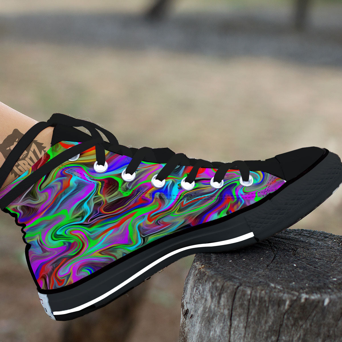 Psychedelic Trippy Neon Green Print High Top Shoes-grizzshop
