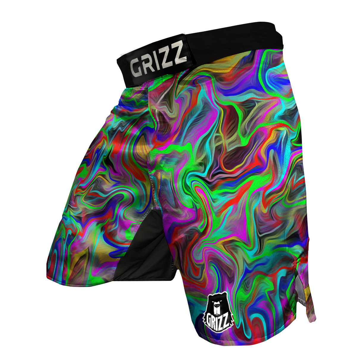 Psychedelic Trippy Neon Green Print MMA Shorts-grizzshop