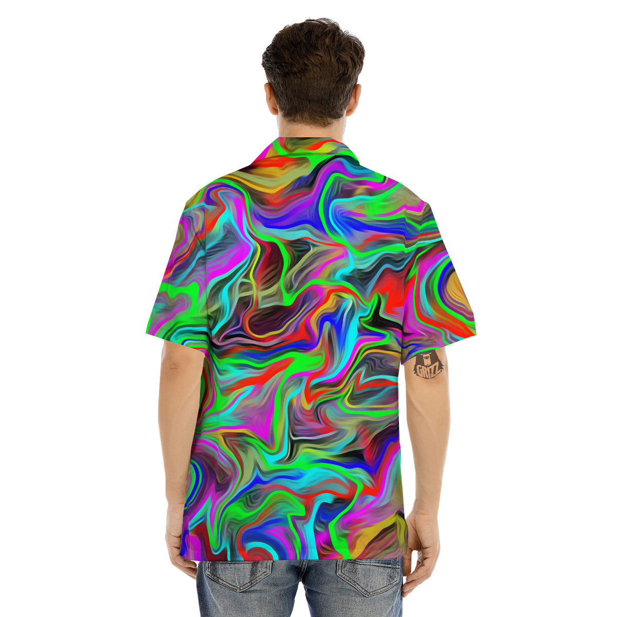 Psychedelic Trippy Neon Green Print Men's Hawaiian Shirt-grizzshop