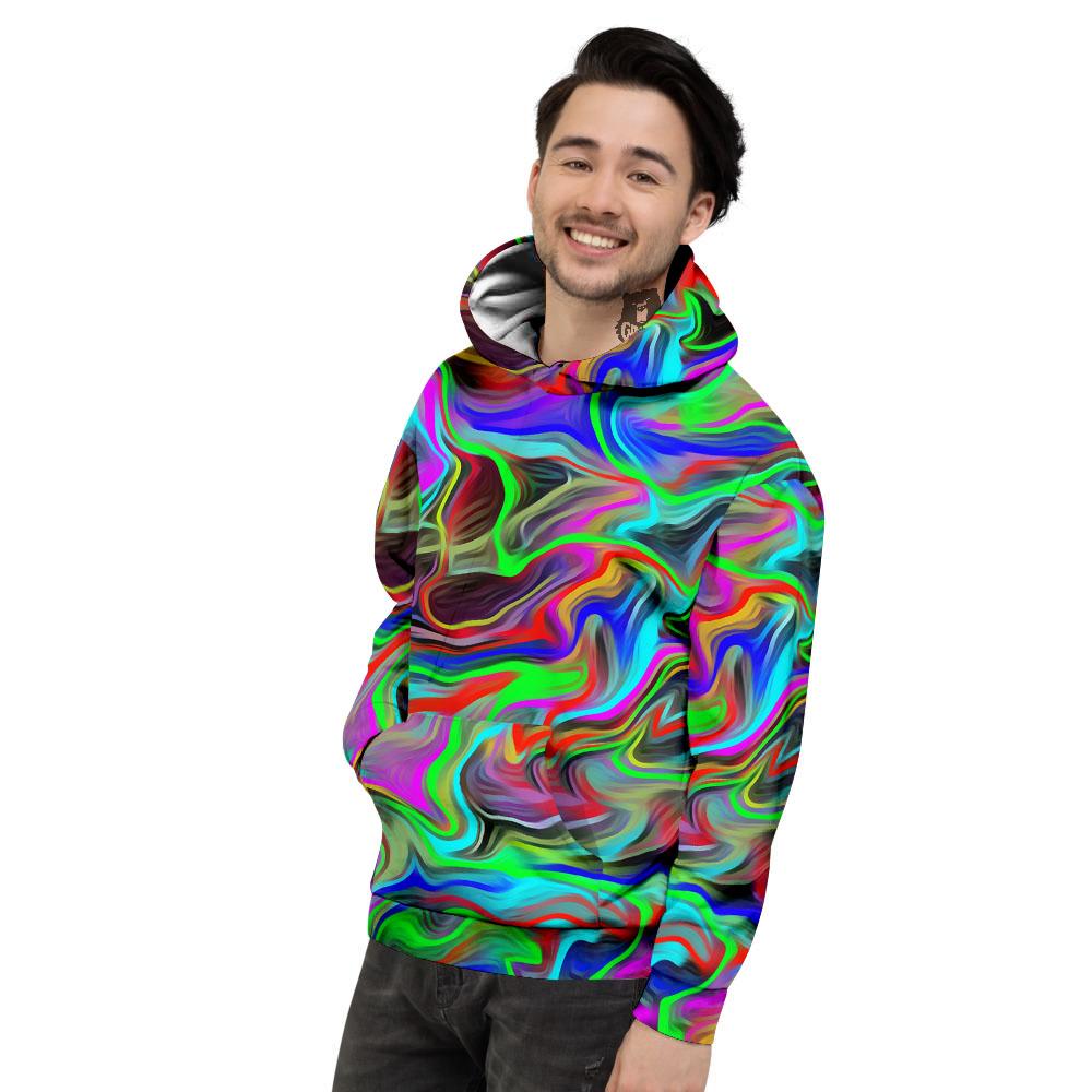Psychedelic Trippy Neon Green Print Men's Hoodie-grizzshop