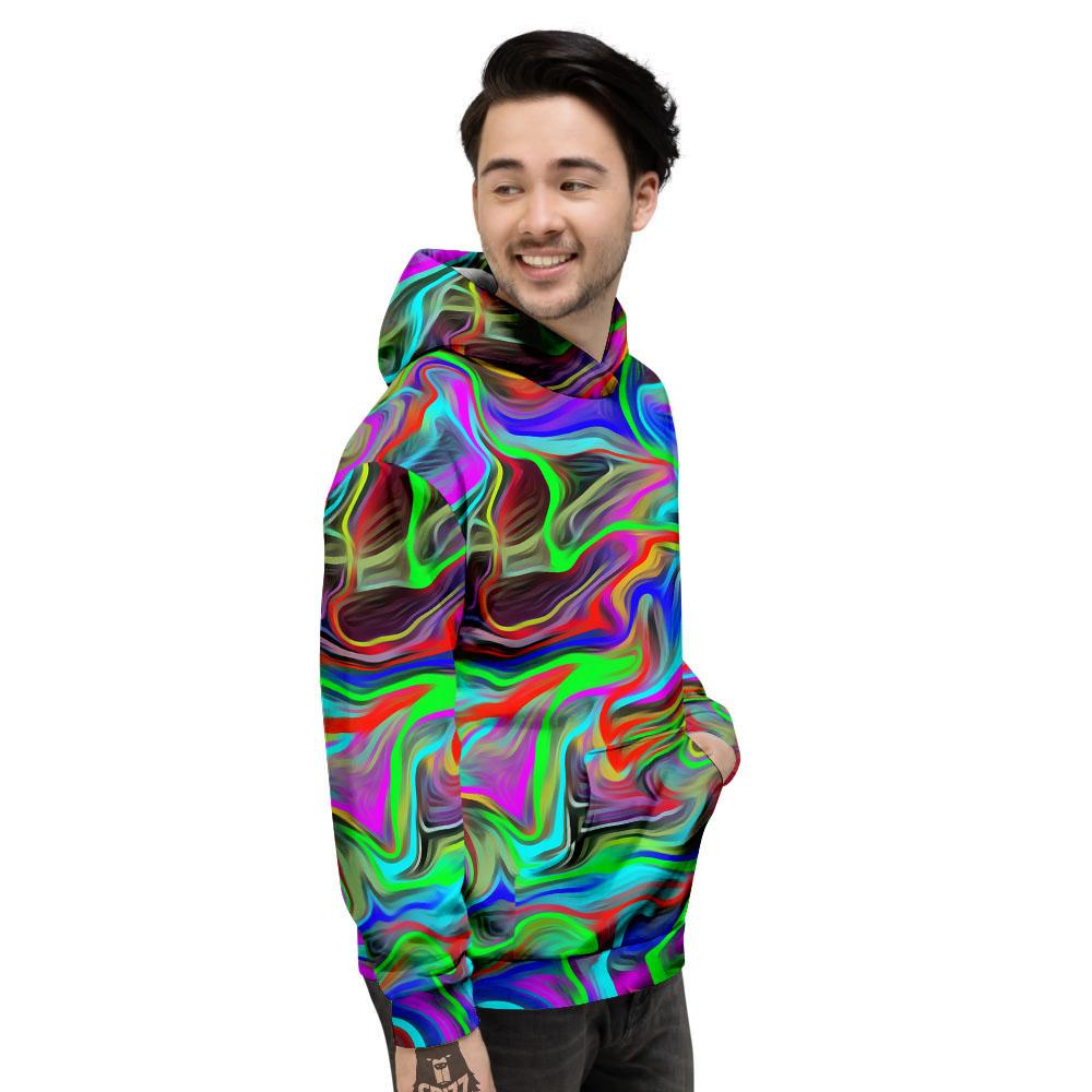 Psychedelic Trippy Neon Green Print Men's Hoodie-grizzshop