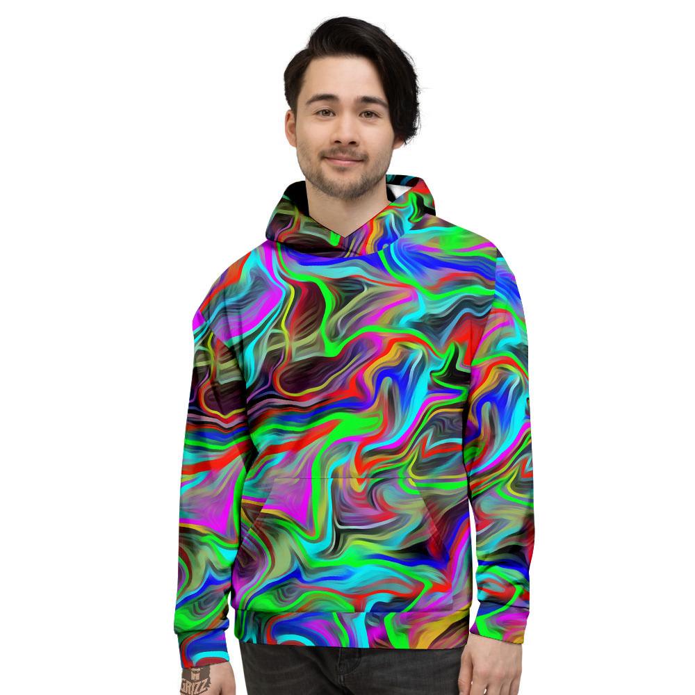 Psychedelic Trippy Neon Green Print Men's Hoodie-grizzshop