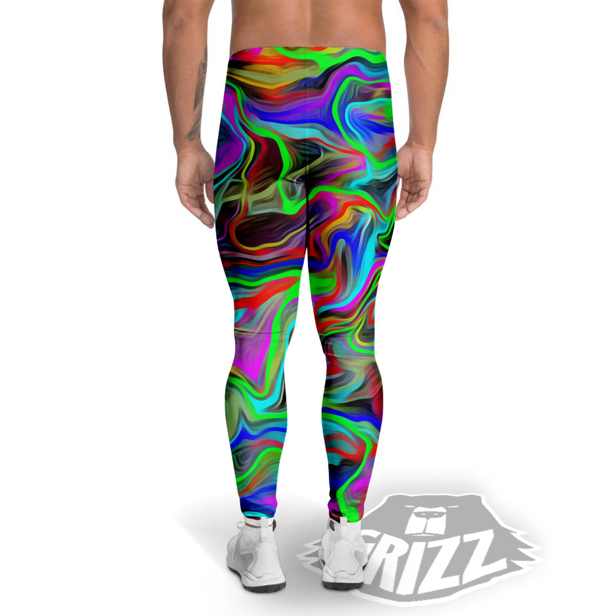 Psychedelic Trippy Neon Green Print Men's Leggings-grizzshop