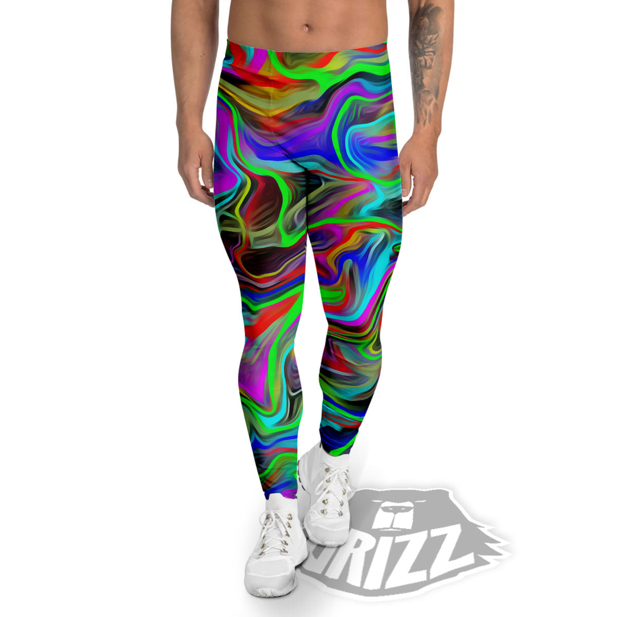 Psychedelic Trippy Neon Green Print Men's Leggings-grizzshop