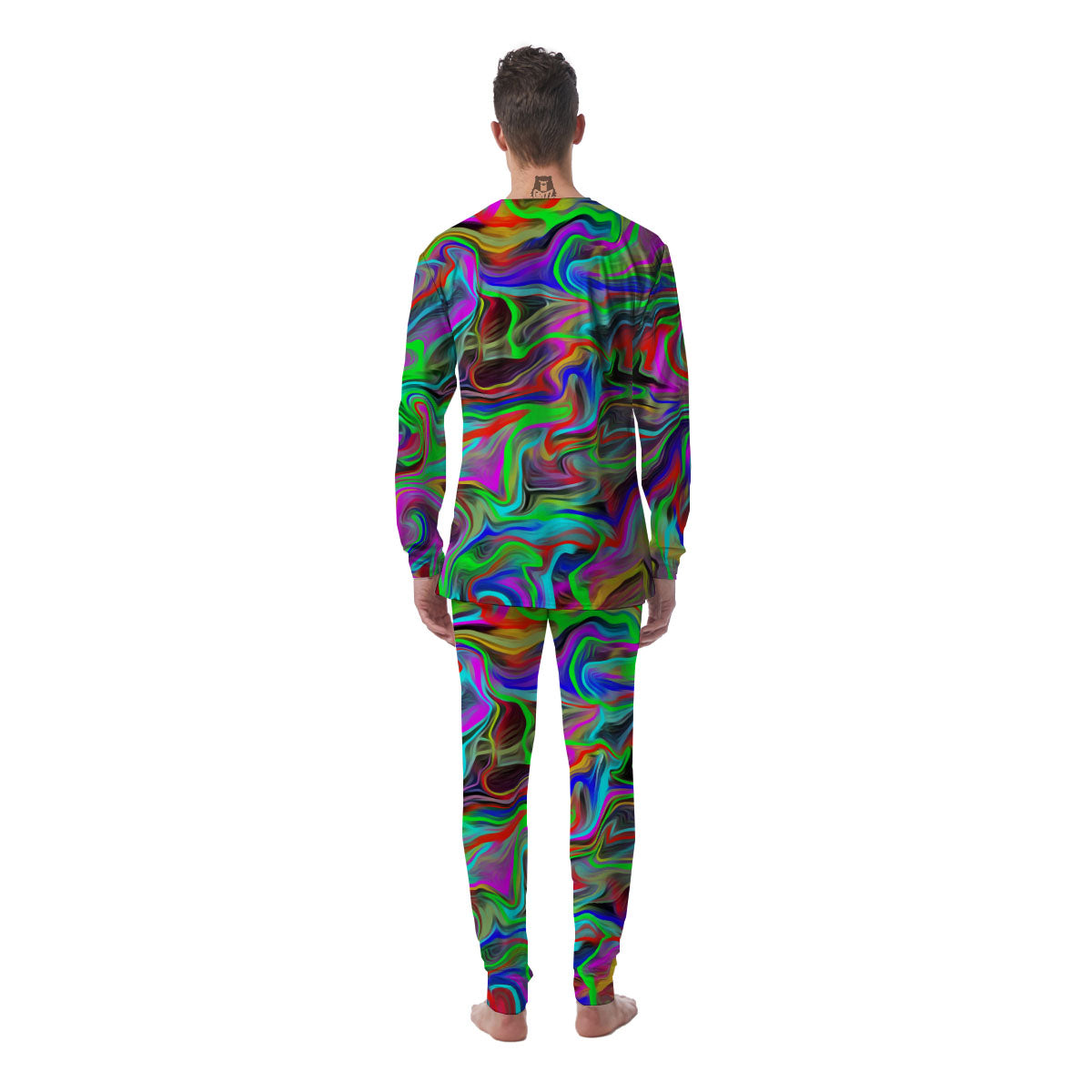 Psychedelic Trippy Neon Green Print Men's Pajamas-grizzshop