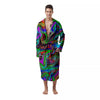 Psychedelic Trippy Neon Green Print Men's Robe-grizzshop