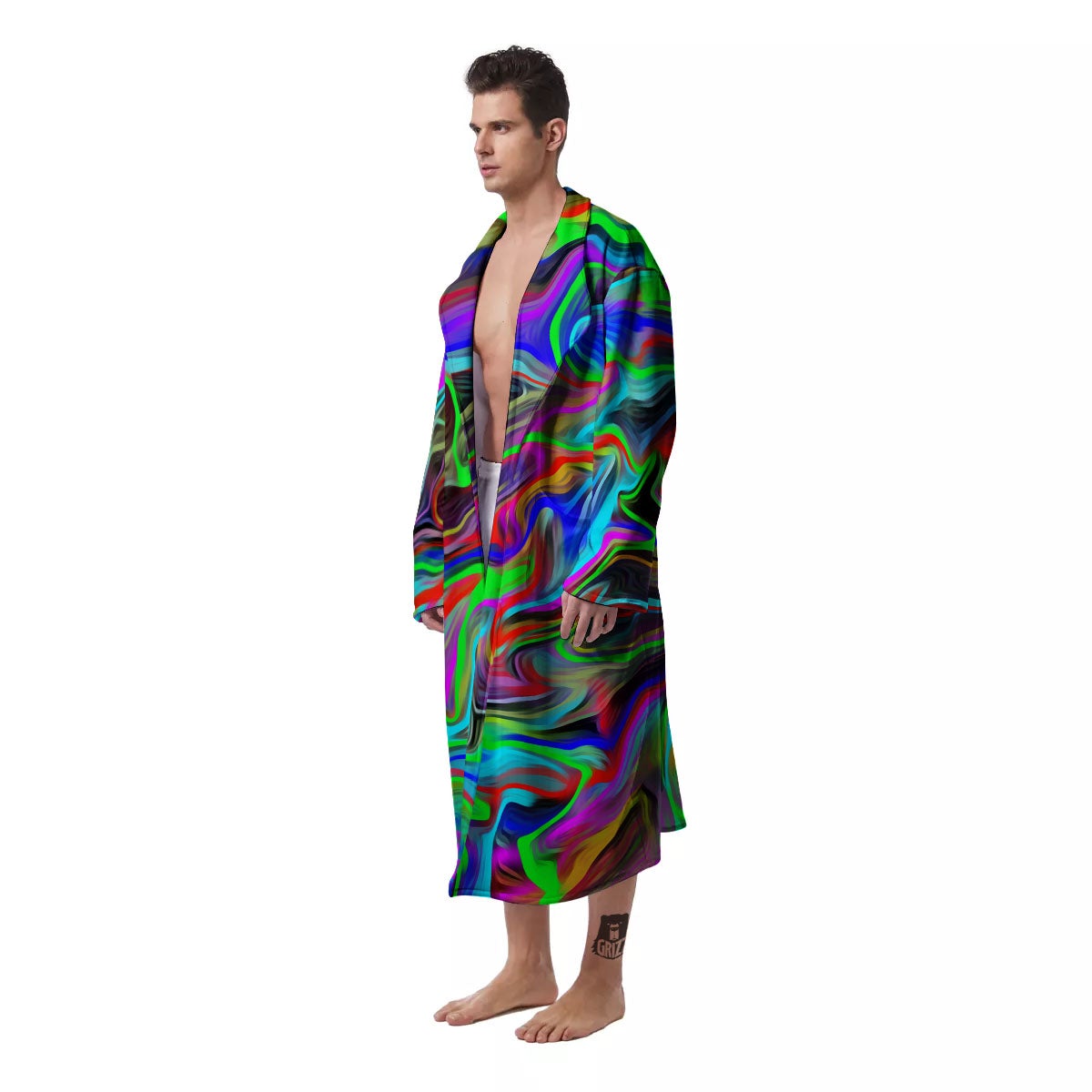 Psychedelic Trippy Neon Green Print Men's Robe-grizzshop