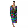 Psychedelic Trippy Neon Green Print Men's Robe-grizzshop