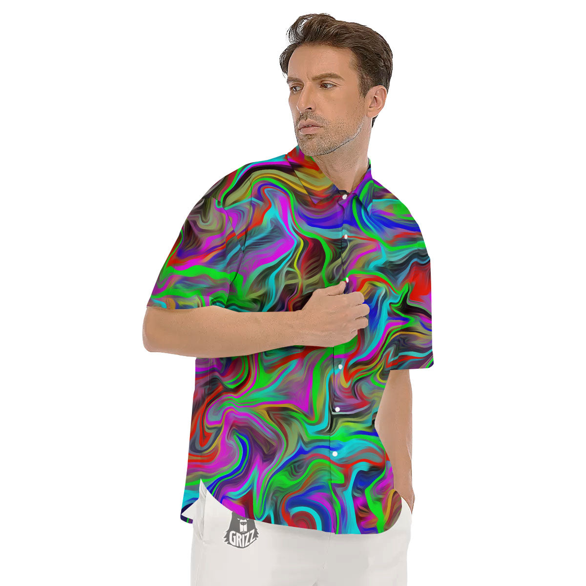 Psychedelic Trippy Neon Green Print Men's Short Sleeve Shirts-grizzshop