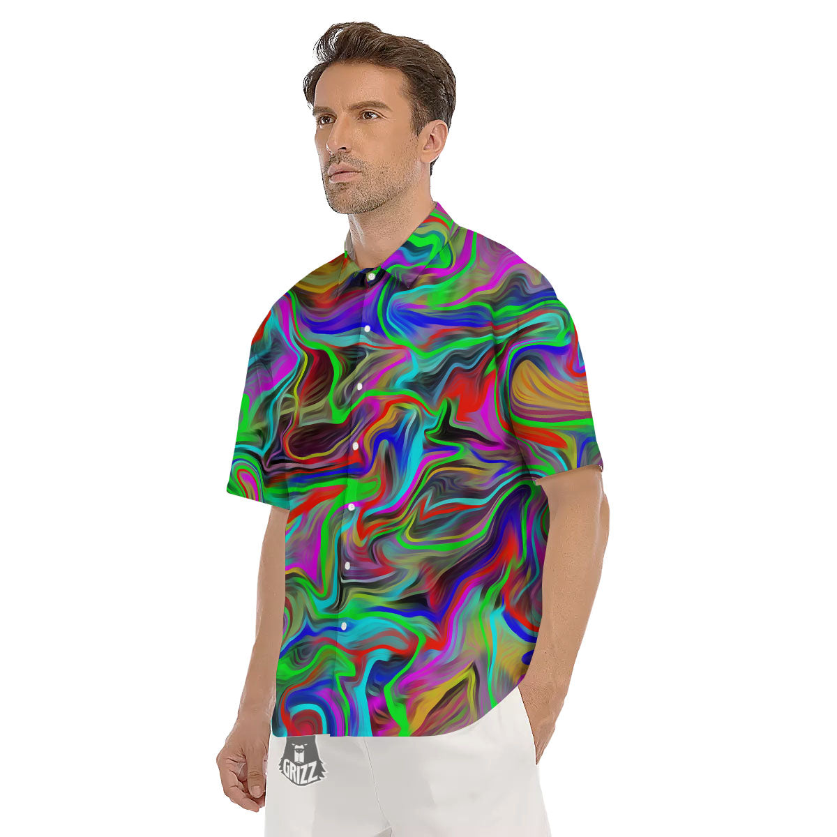 Psychedelic Trippy Neon Green Print Men's Short Sleeve Shirts-grizzshop