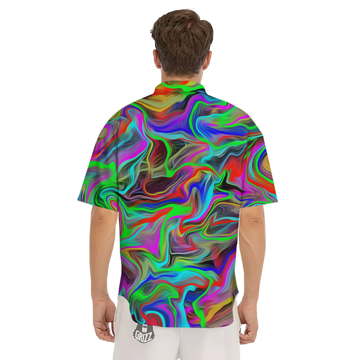 Psychedelic Trippy Neon Green Print Men's Short Sleeve Shirts-grizzshop