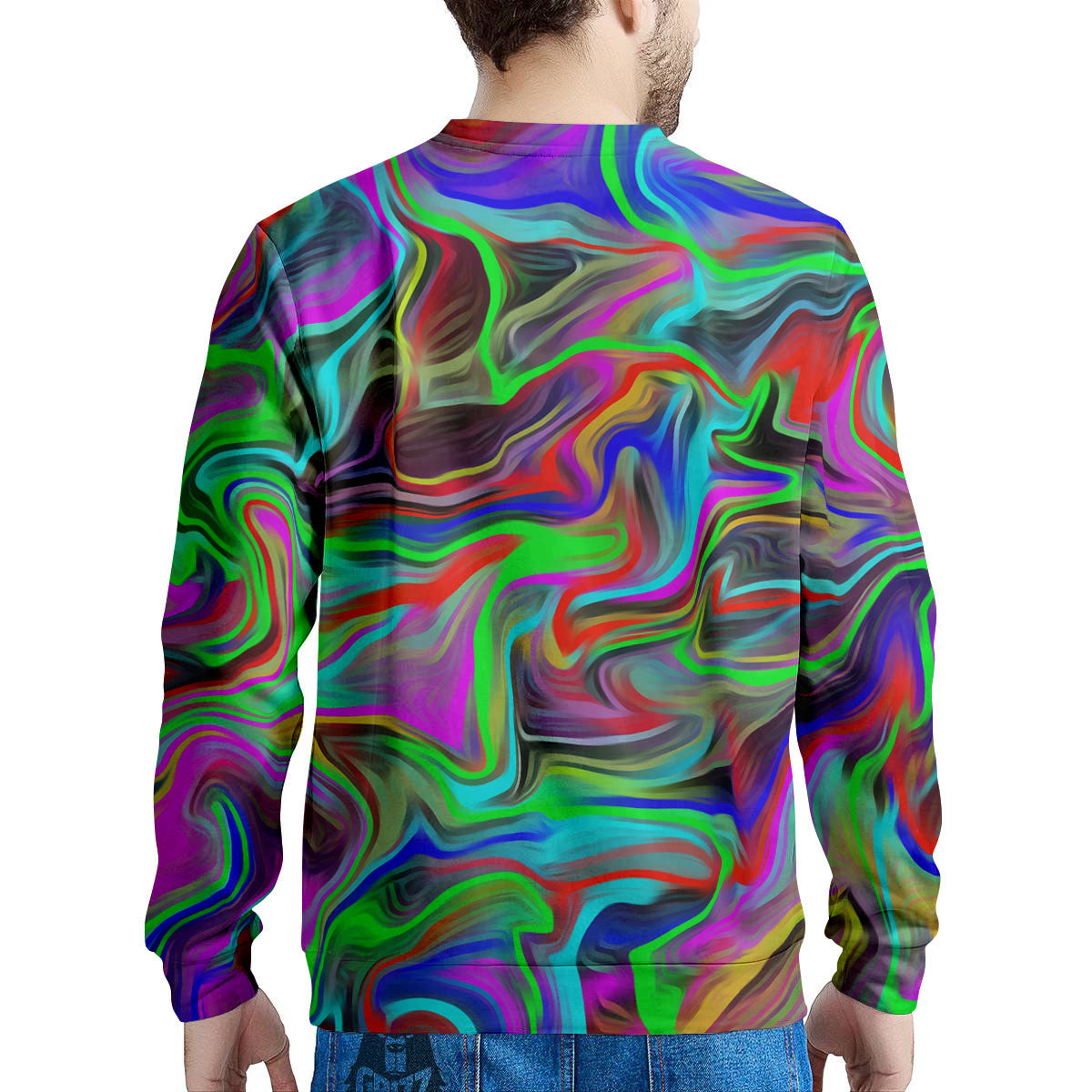 Psychedelic Trippy Neon Green Print Men's Sweatshirt-grizzshop