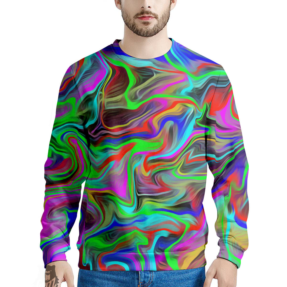 Psychedelic Trippy Neon Green Print Men's Sweatshirt-grizzshop