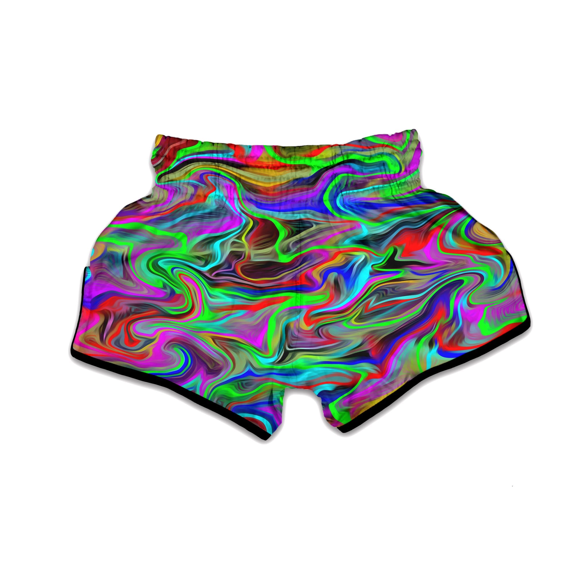 Psychedelic Trippy Neon Green Print Muay Thai Boxing Shorts-grizzshop
