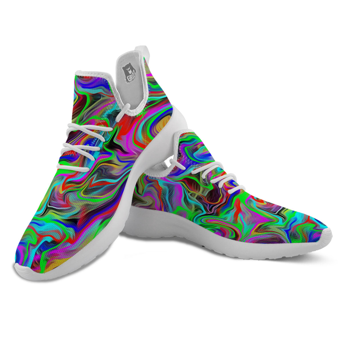 Psychedelic Trippy Neon Green Print White Athletic Shoes-grizzshop