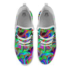 Psychedelic Trippy Neon Green Print White Athletic Shoes-grizzshop