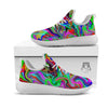 Psychedelic Trippy Neon Green Print White Athletic Shoes-grizzshop