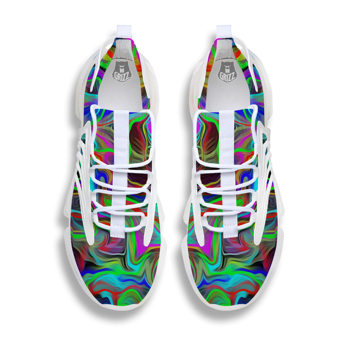 Psychedelic Trippy Neon Green Print White Gym Shoes-grizzshop