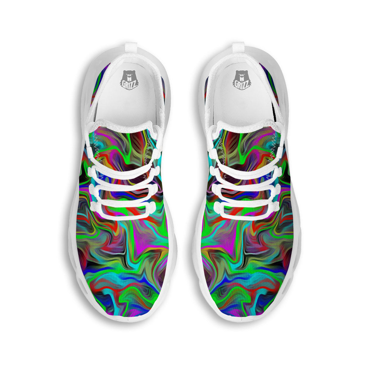 Psychedelic Trippy Neon Green Print White Running Shoes-grizzshop